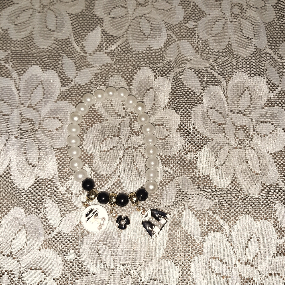 Pearl Beads with Chanel type Charms Bracelet